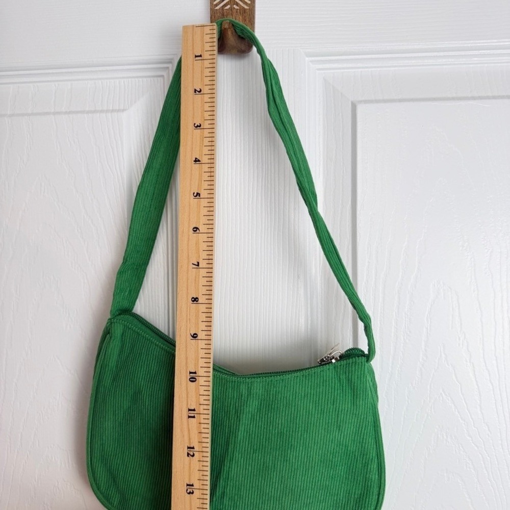 Corduroy Baguette Shoulder Bag Green Retro Zip Purse Y2K Indie Minimalist Boho - Picture 6 of 7